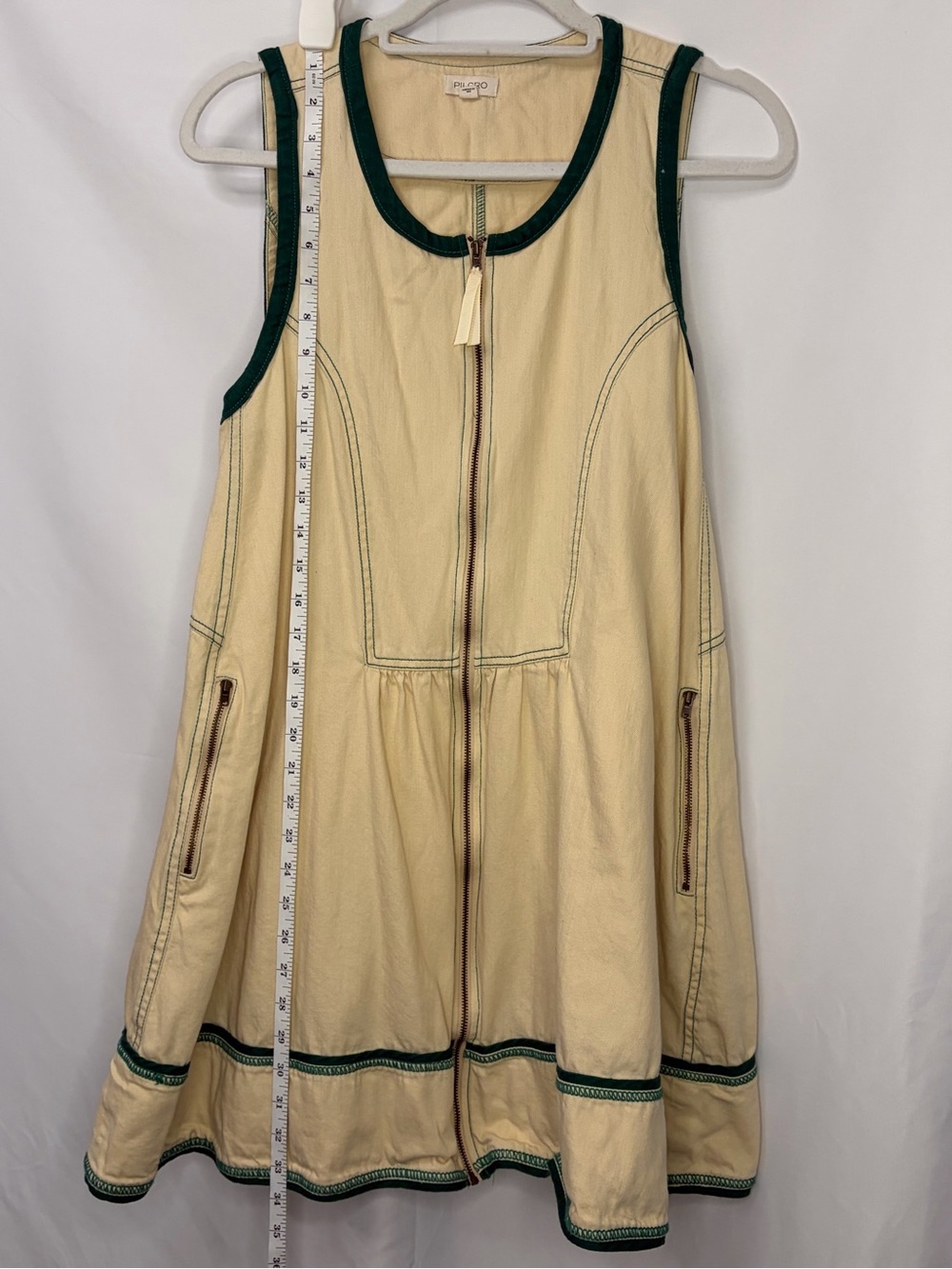 Pilcro Cream Tank Dress with Green Accent Stitching - Picture 3 of 10